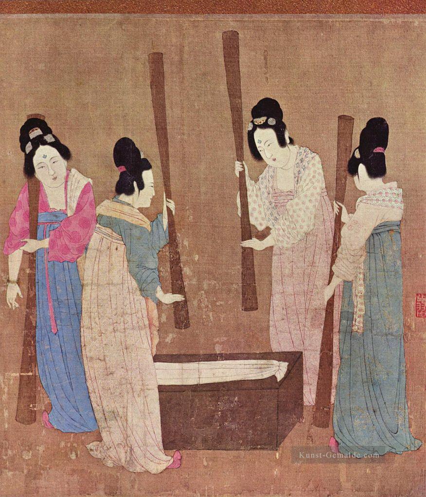 Frauen bereiten Seide nach Zhang xuan 1100 alte China Tinte Ölgemälde